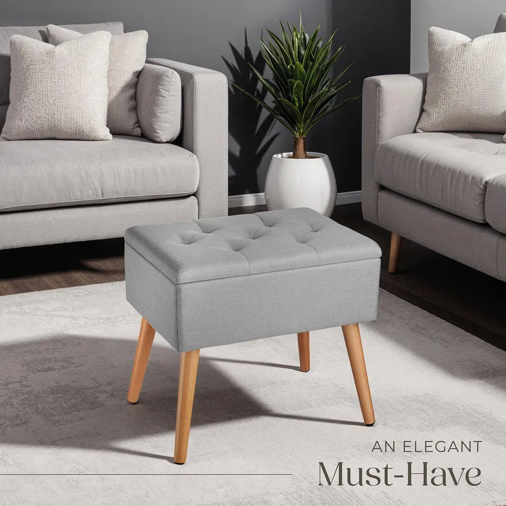 Ranya Upholstered Bench with Storage - Grey, Linen