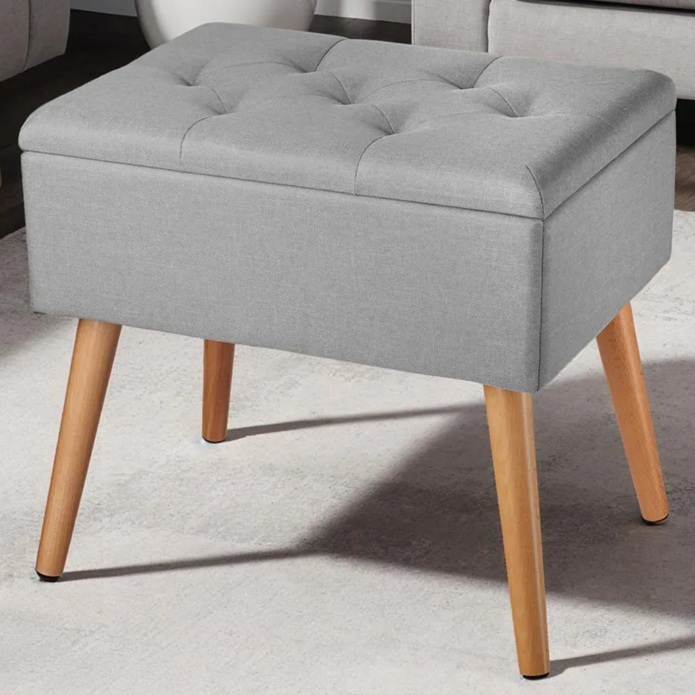 Ranya Upholstered Bench with Storage - Grey, Linen image
