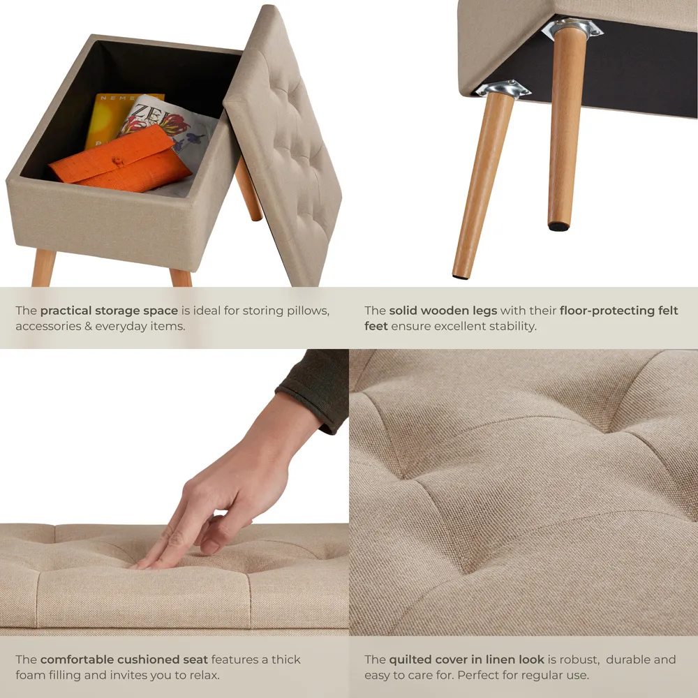 Ranya Upholstered Bench with Storage - Sand, Linen