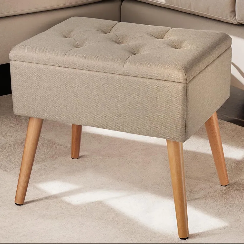 Ranya Upholstered Bench with Storage - Sand, Linen