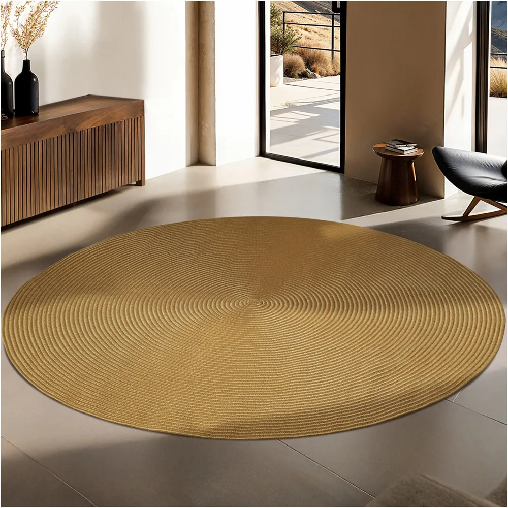 Raya Round Braided Rug - Brown, Jute Effect