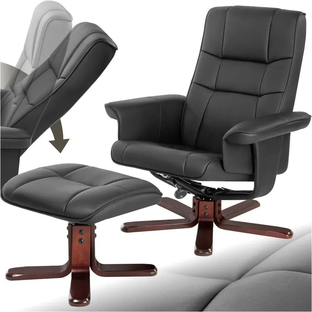 Reclining Armchair with Stool - Black, Faux Leather