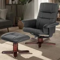 Reclining Armchair with Stool - Black, Faux Leather