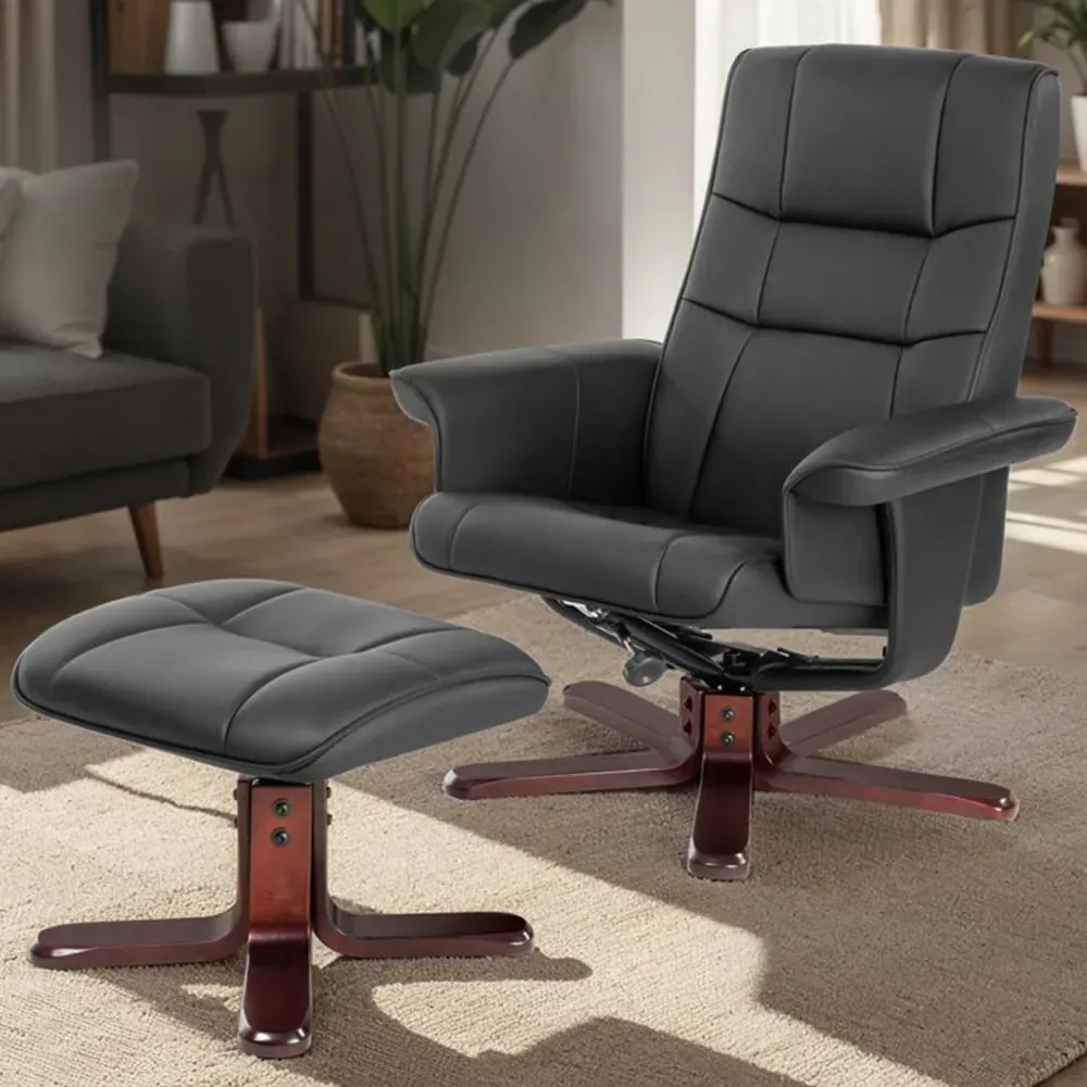 Reclining Armchair with Stool - Black, Faux Leather image