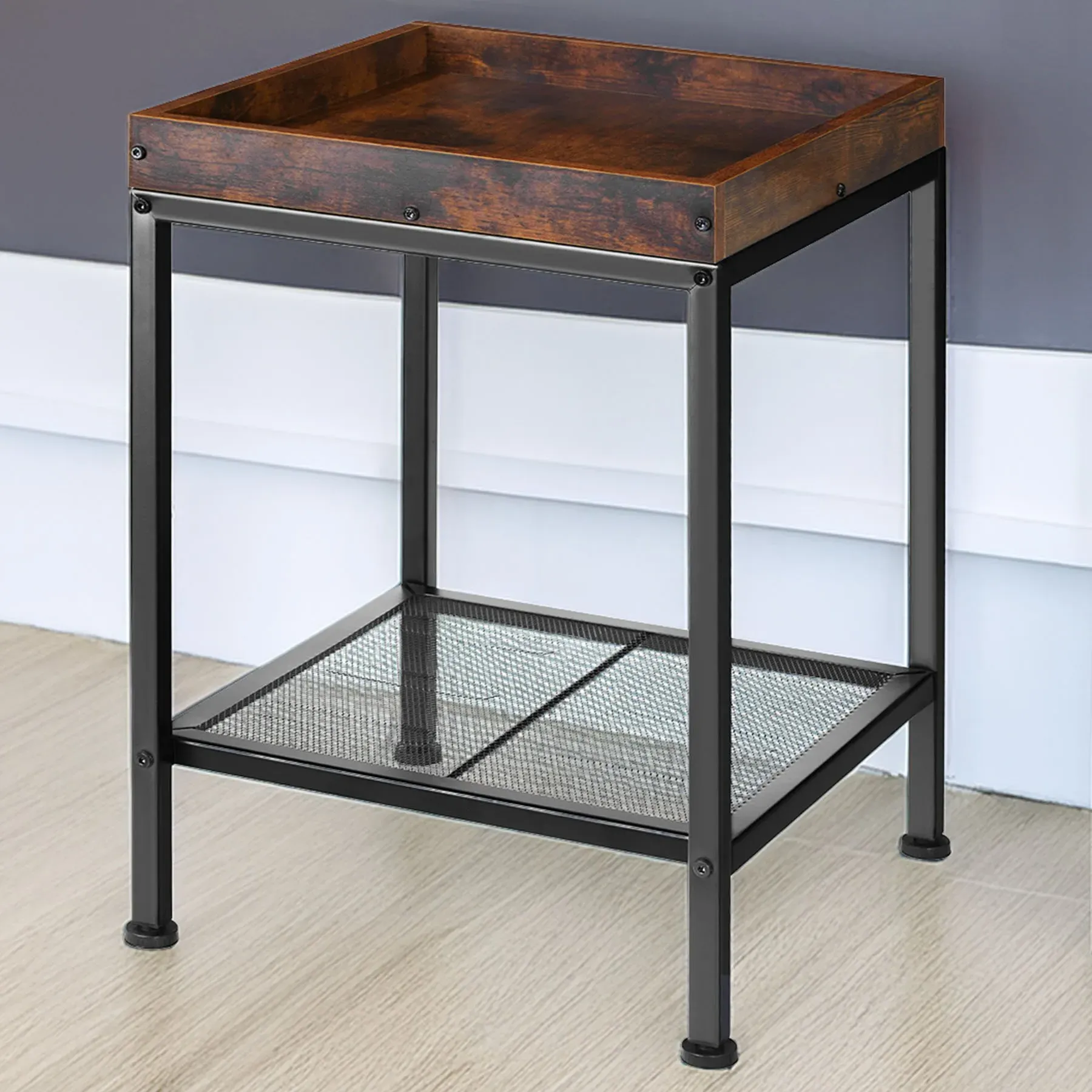 Rochester Single Grid Shelf Bedside Table - Dark Wood image
