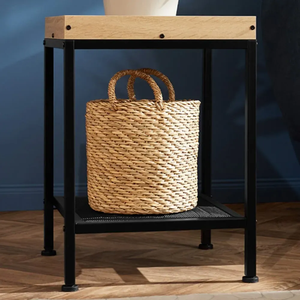 Rochester Single Grid Shelf Bedside Table - Light Wood