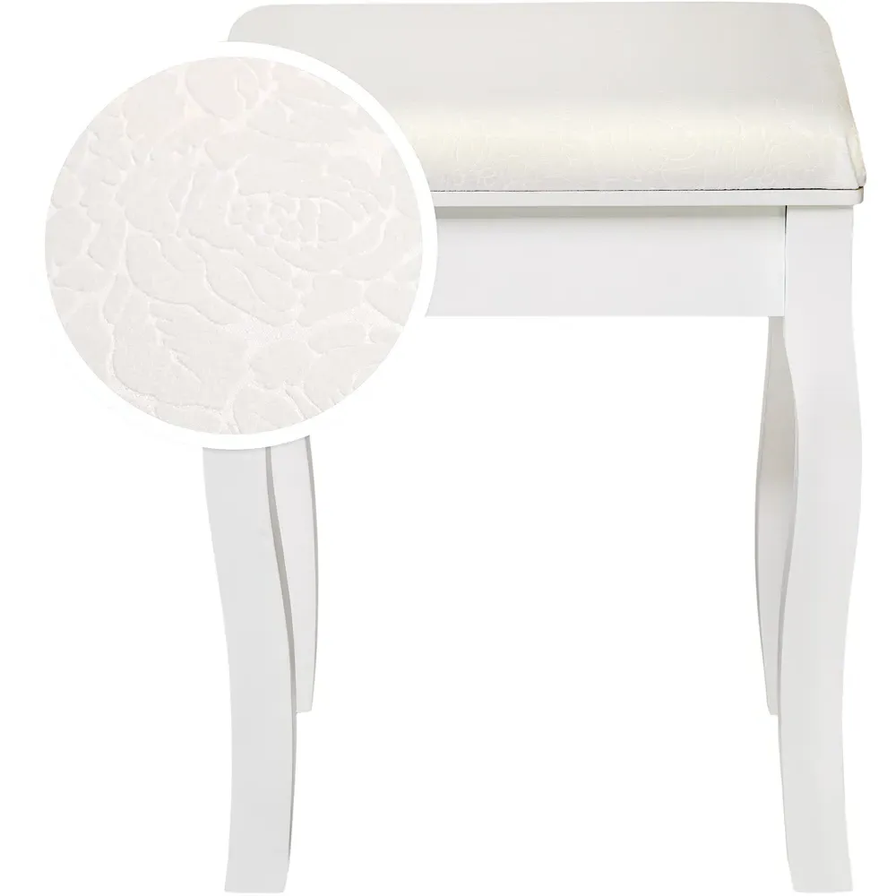 Rose Pattern Vanity Stool - White
