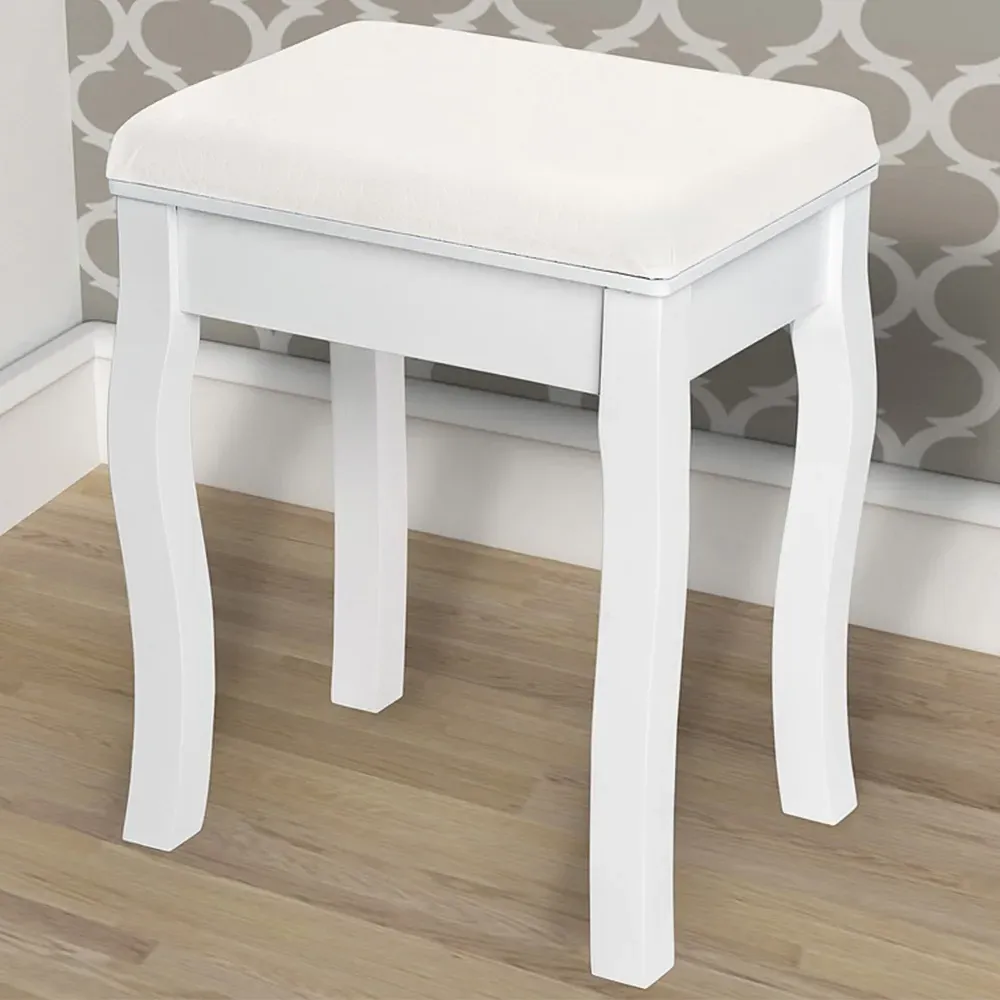 Rose Pattern Vanity Stool - White image