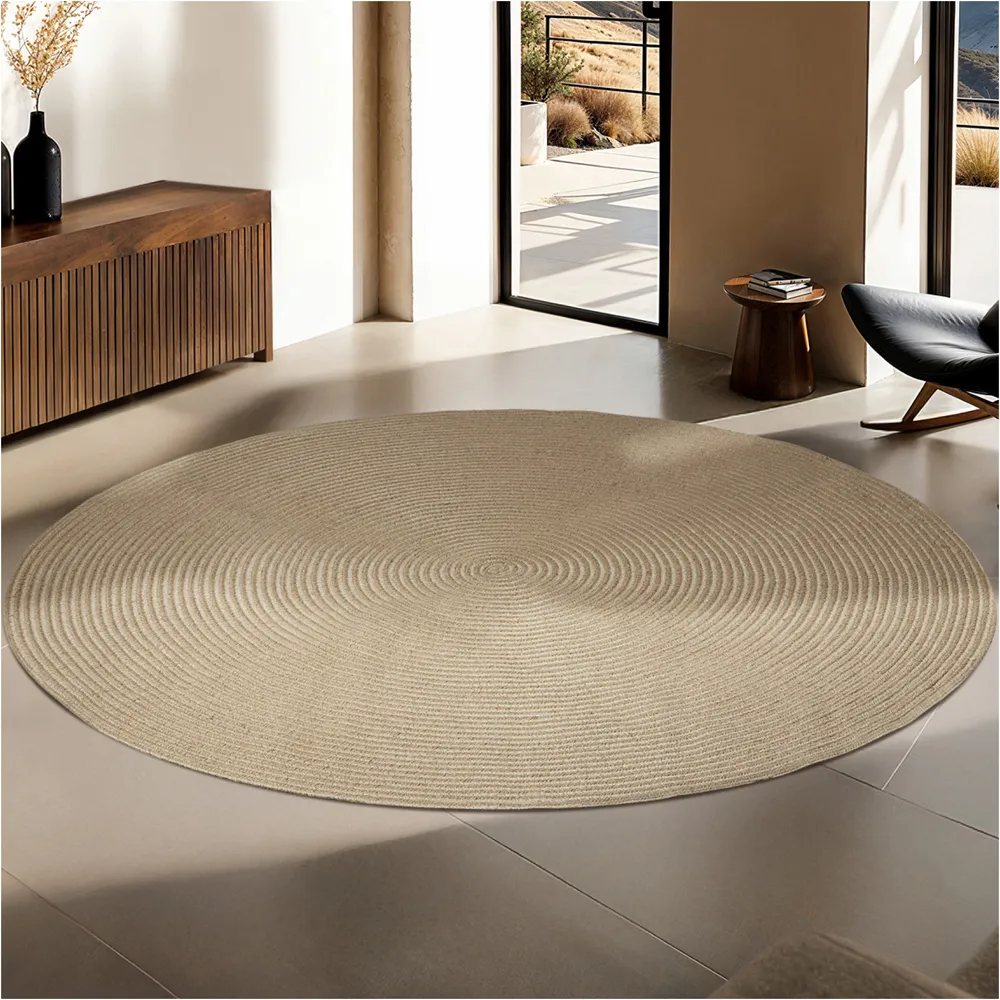 Round Easy Care Rug - Brown, Jute