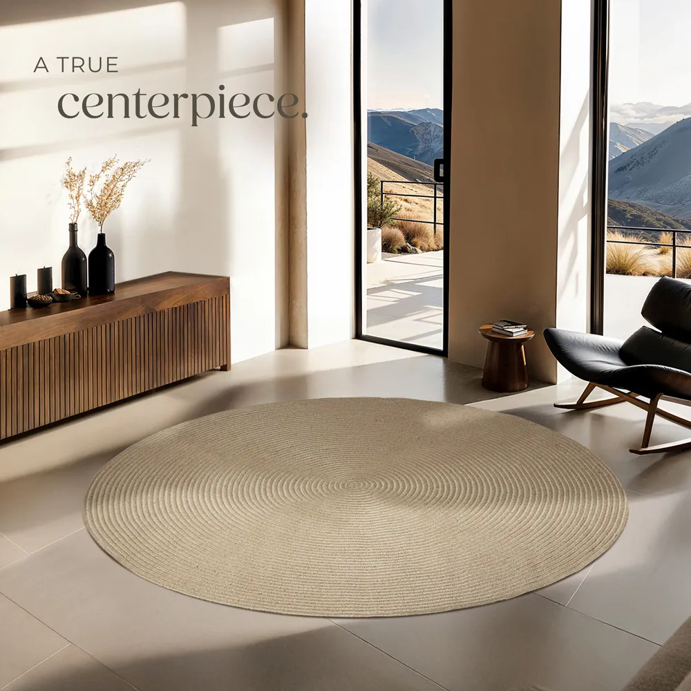 Round Easy Care Rug - Brown, Jute