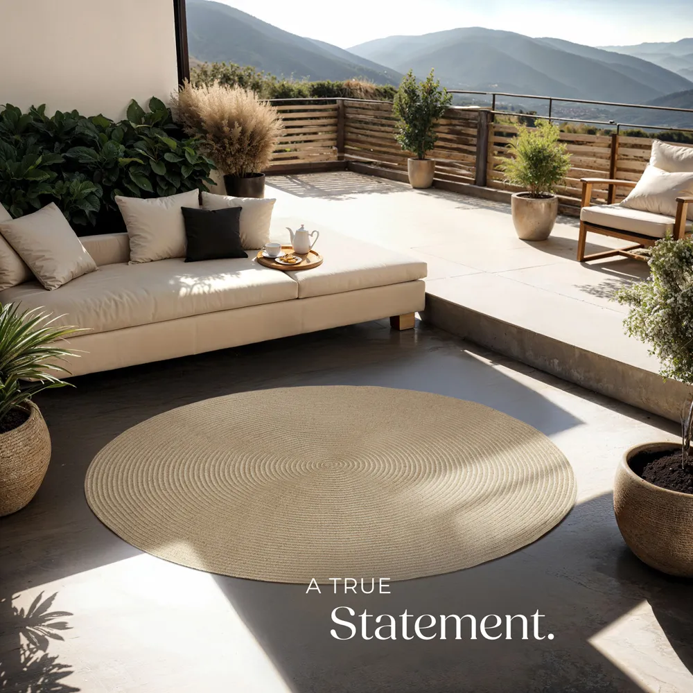 Round Easy Care Rug - Brown, Jute