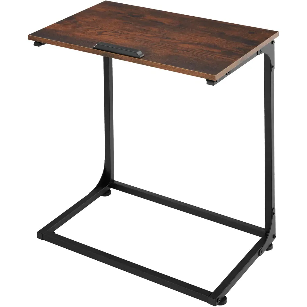 Ruston C-Shaped Bedside Table with Tilting Top - Brown, Wood