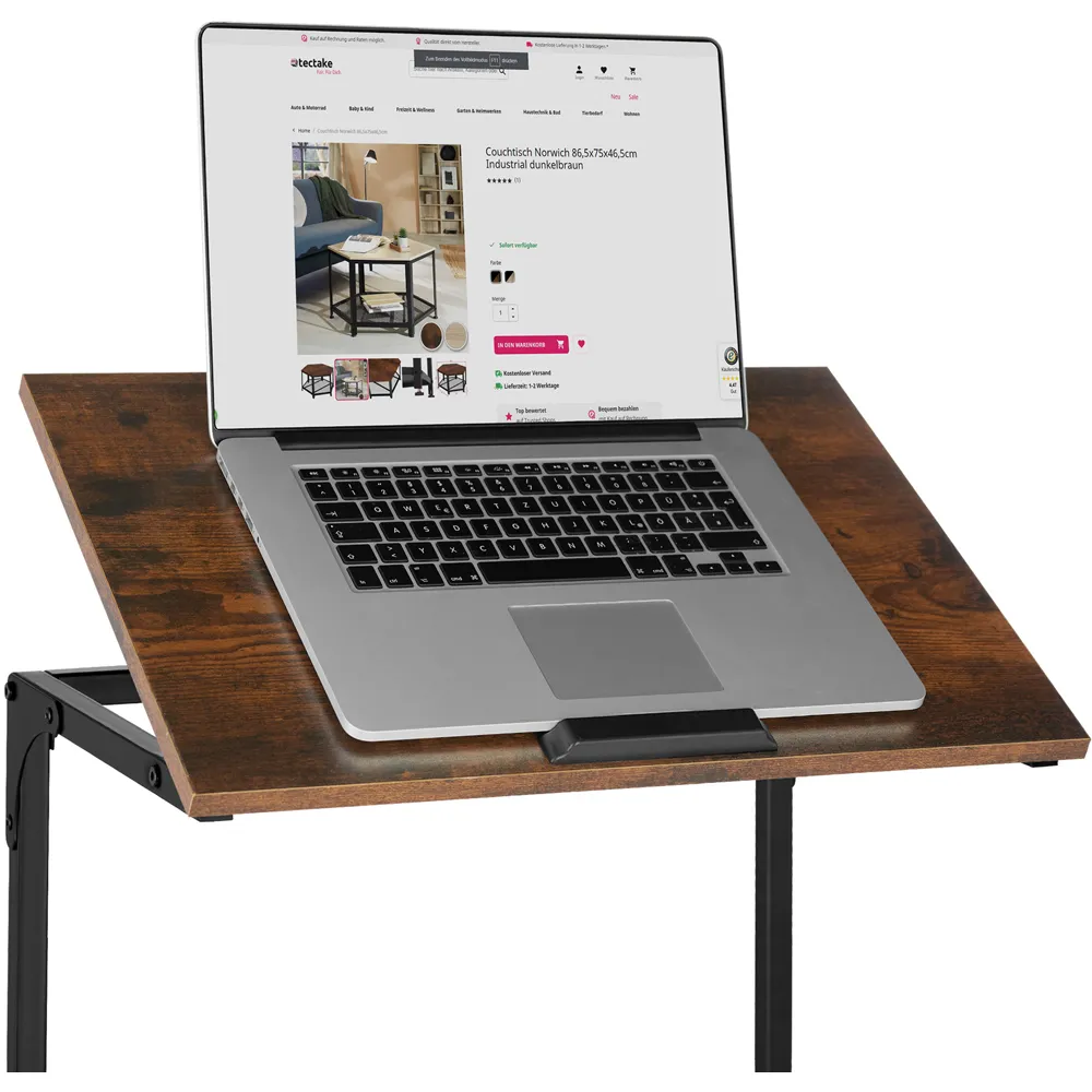 Ruston C-Shaped Bedside Table with Tilting Top - Brown, Wood