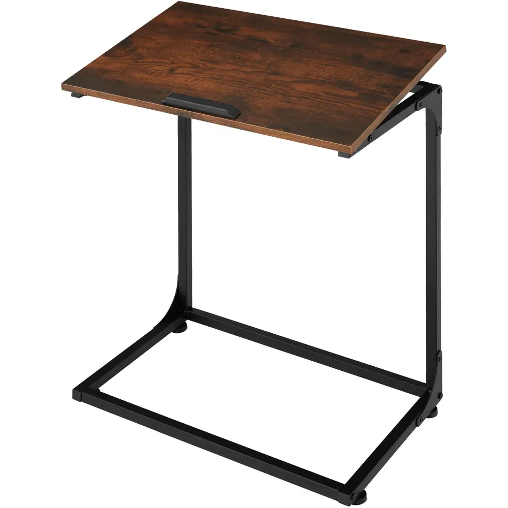 Ruston C-Shaped Bedside Table with Tilting Top - Brown, Wood