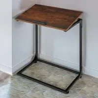 Ruston C-Shaped Bedside Table with Tilting Top - Brown, Wood