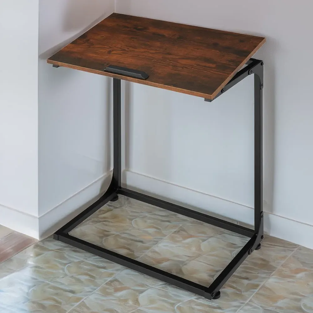 Ruston C-Shaped Bedside Table with Tilting Top - Brown, Wood image