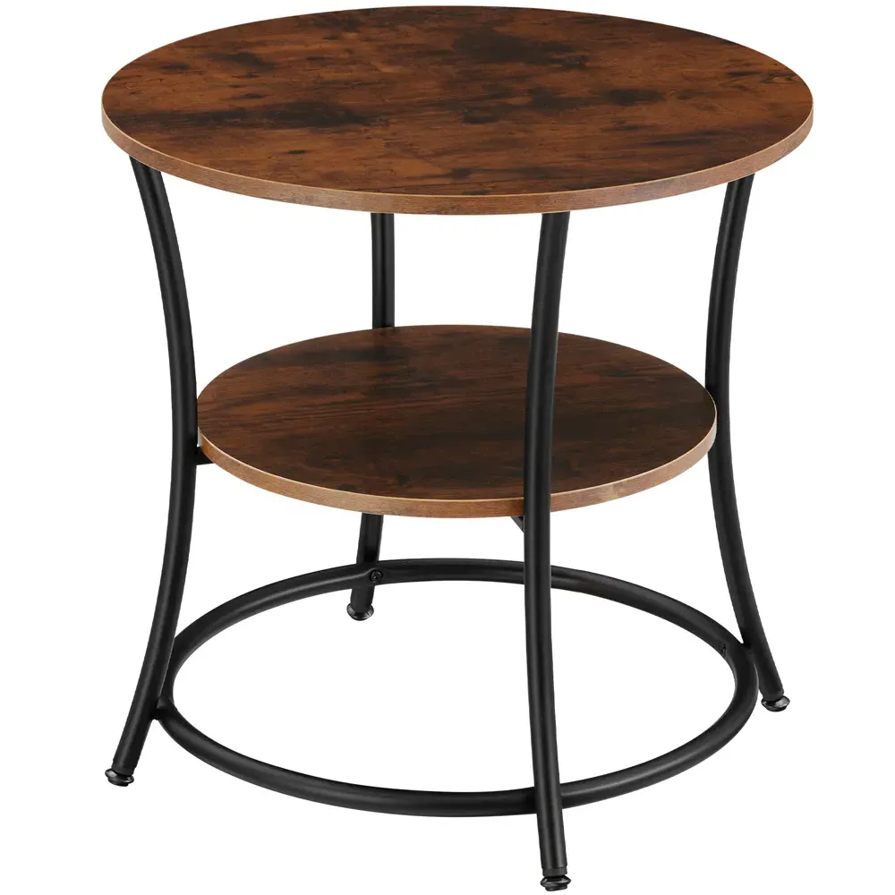 Saint Louis Round Bedside Table with Storage - Brown, Wood