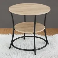 Saint Louis Round Bedside Table with Storage - Brown, Wood