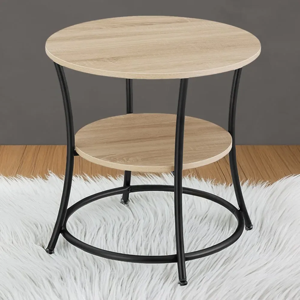 Saint Louis Round Bedside Table with Storage - Brown, Wood