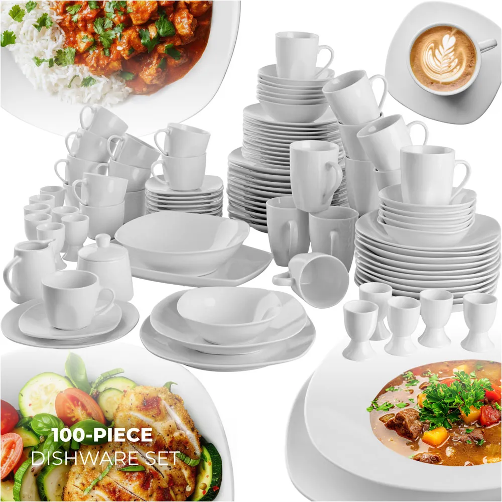 Salerno 100 Piece Dinner Set - White, Porcelain