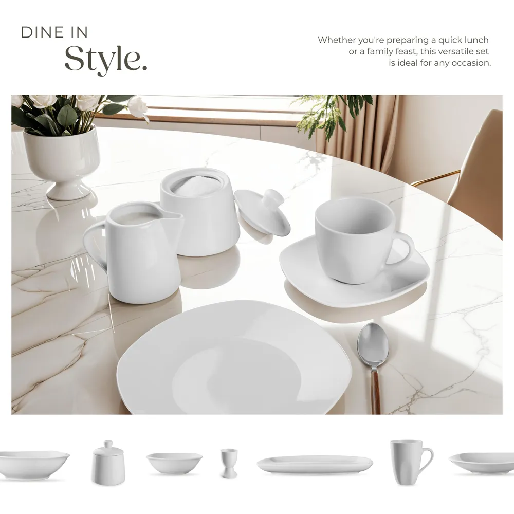 Salerno 100 Piece Dinner Set - White, Porcelain