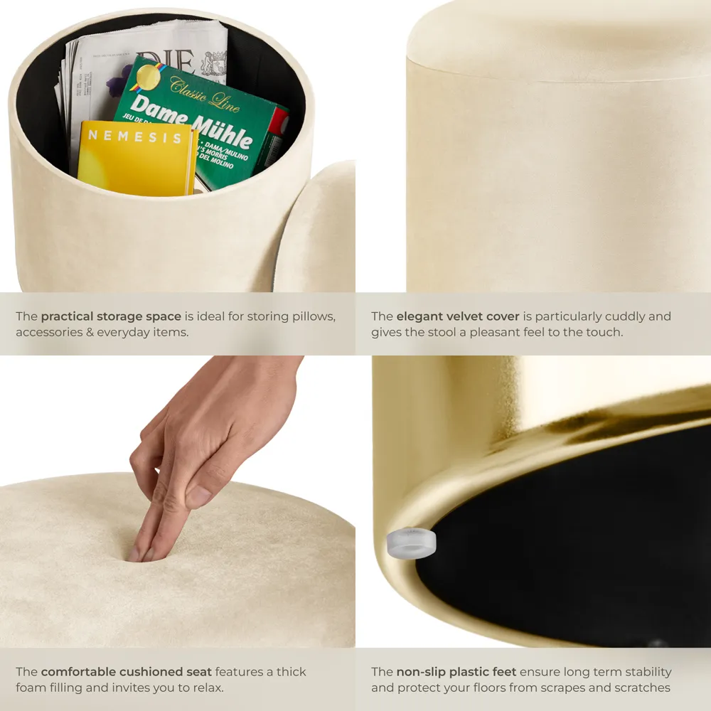 Sarina Round Storage Stool - Cream