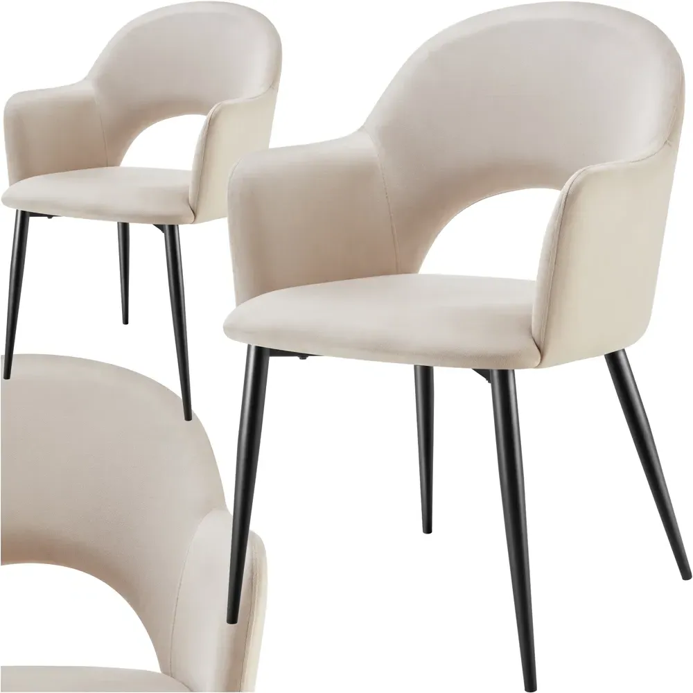 Sasha Set of 2 Dining Chairs - Cream, Velvet
