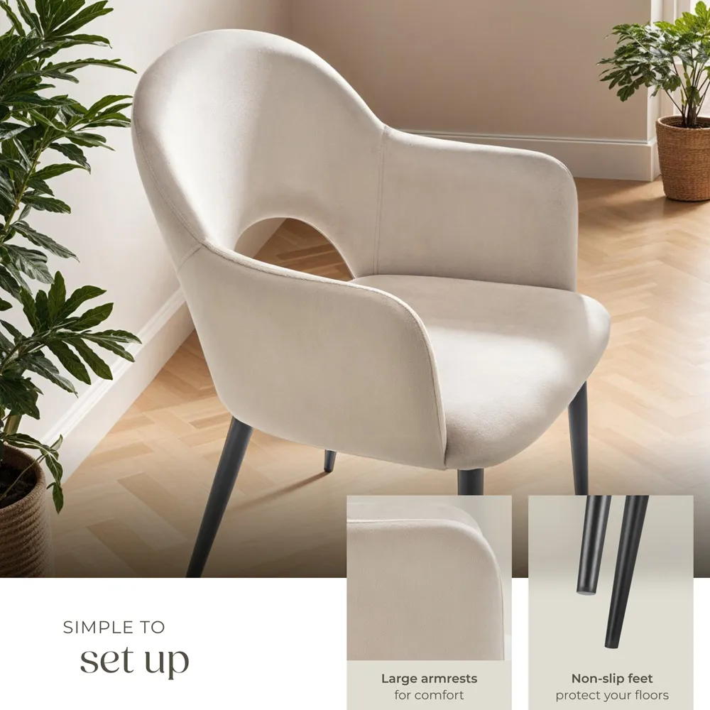 Sasha Set of 2 Dining Chairs - Cream, Velvet