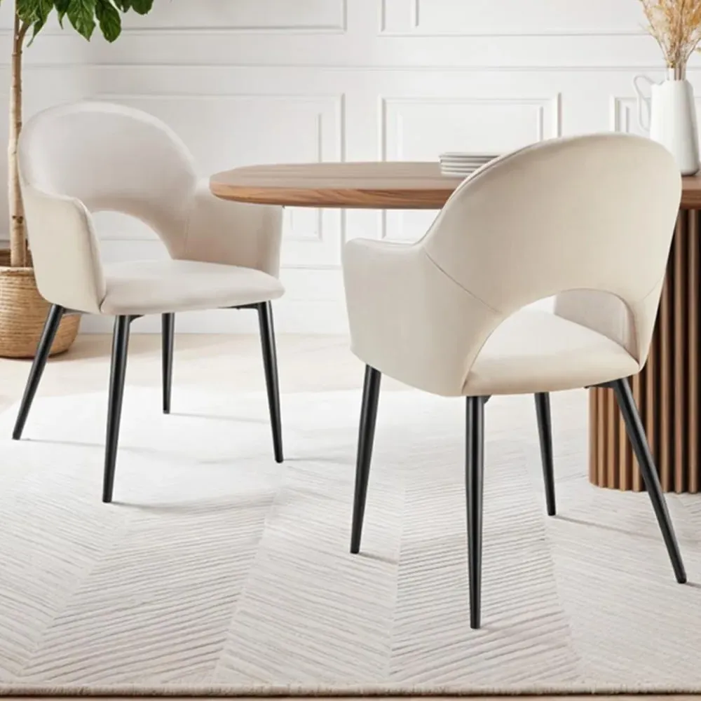 Sasha Set of 2 Dining Chairs - Cream, Velvet image