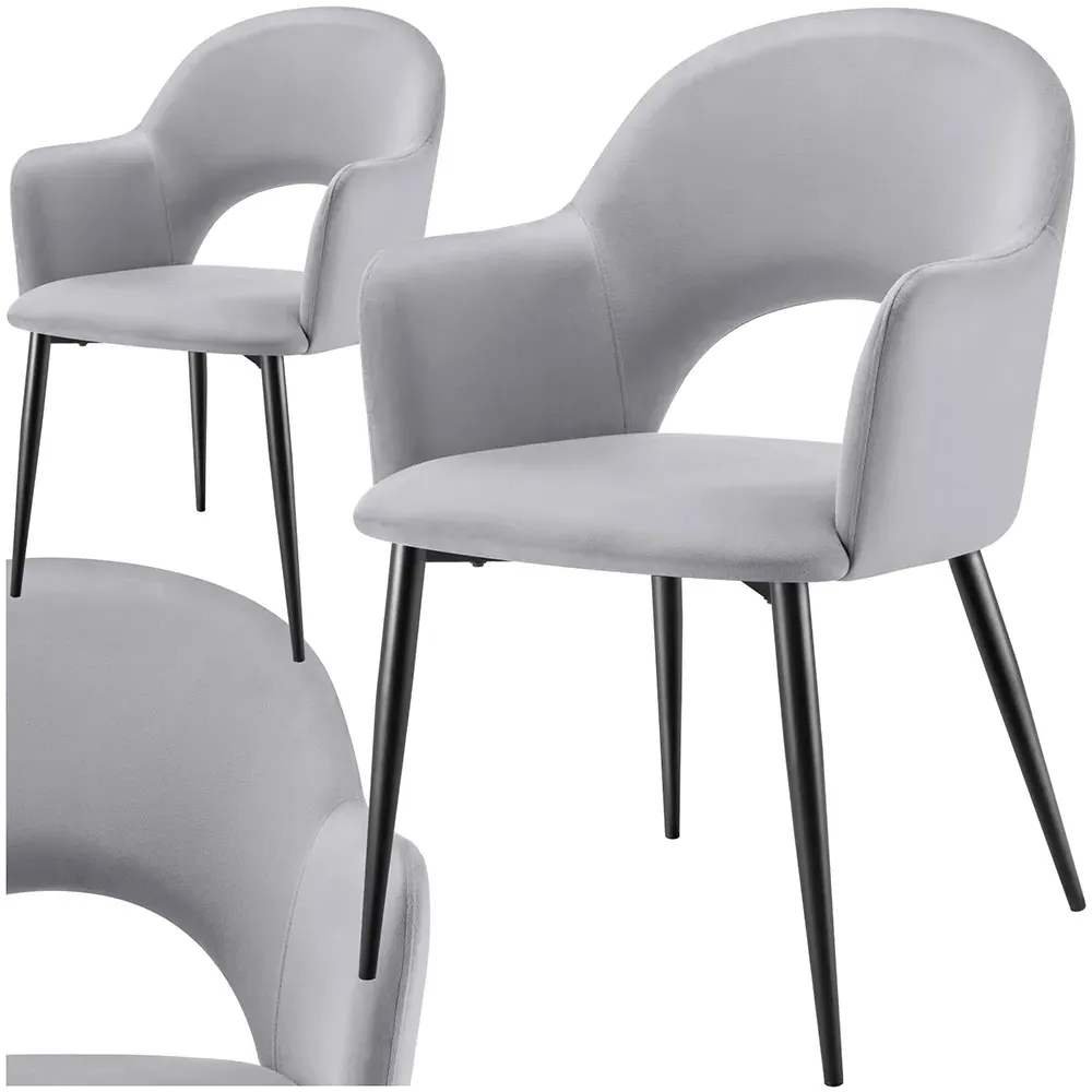Sasha Set of 2 Dining Chairs - Grey, Velvet