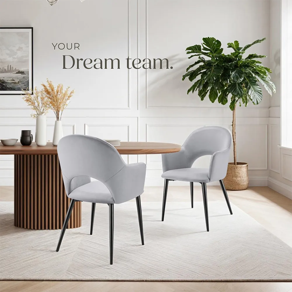 Sasha Set of 2 Dining Chairs - Grey, Velvet