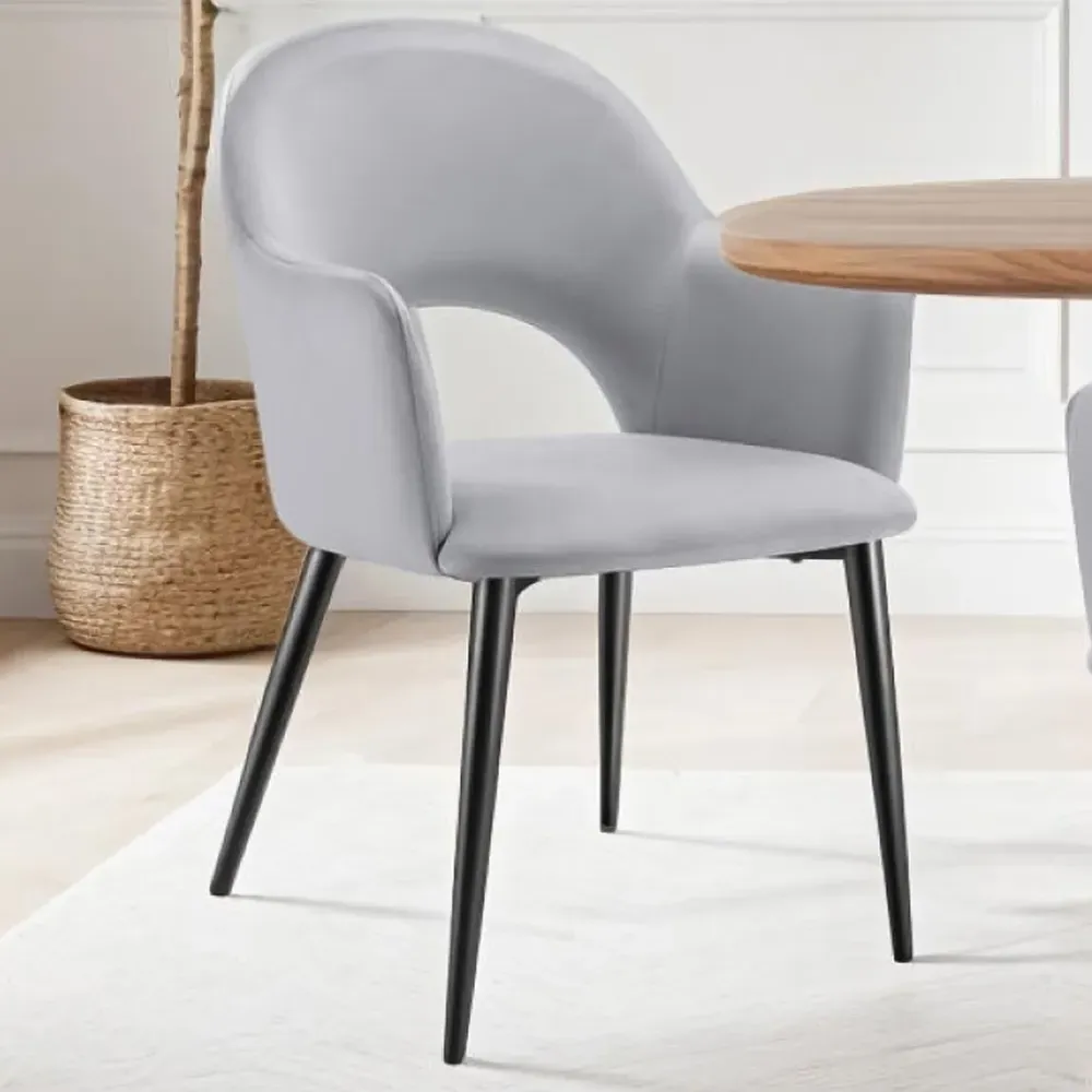 Sasha Set of 2 Dining Chairs - Grey, Velvet