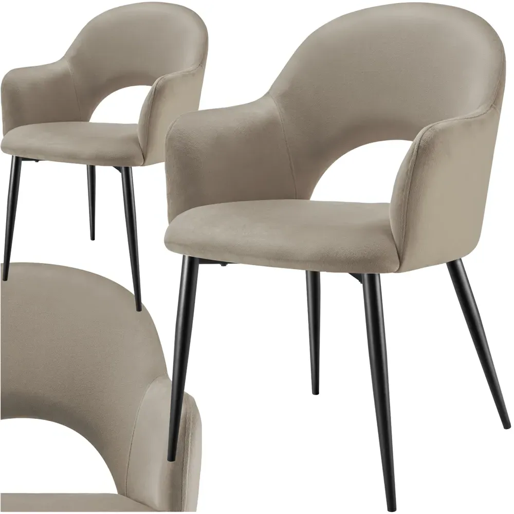 Sasha Set of 2 Dining Chairs with Armrests - Taupe, Velvet