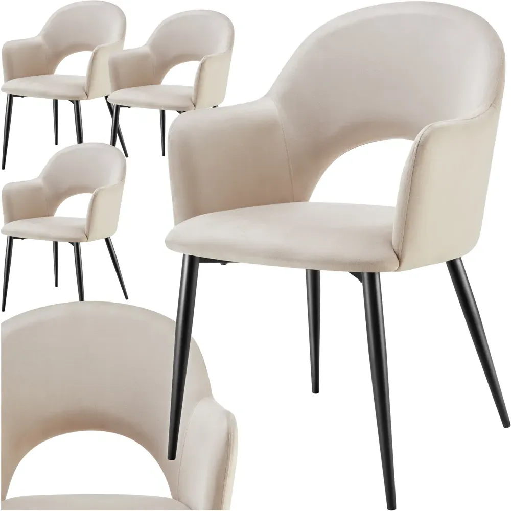 Sasha Set of 4 Dining Chairs - Cream, Velvet