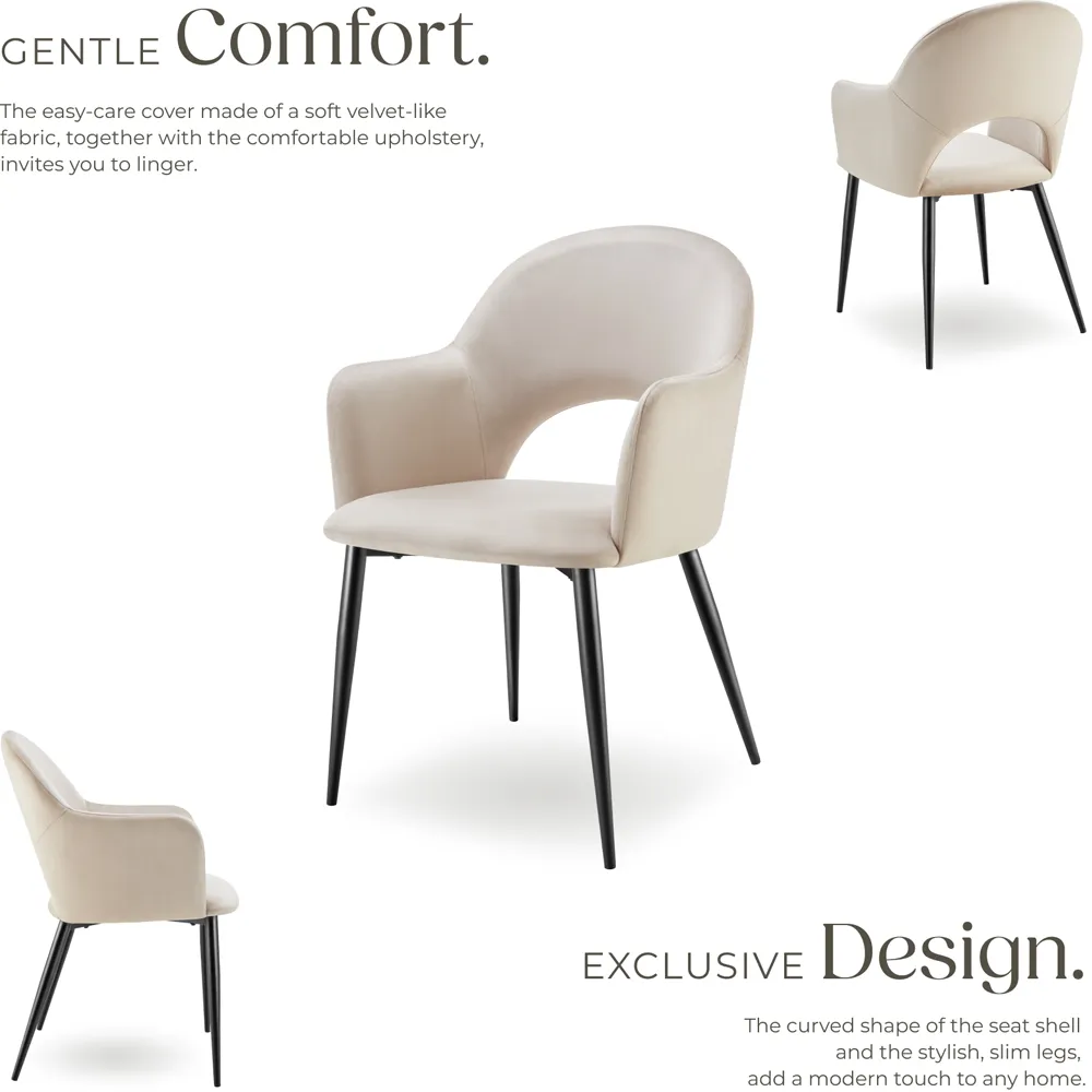 Sasha Set of 4 Dining Chairs - Cream, Velvet