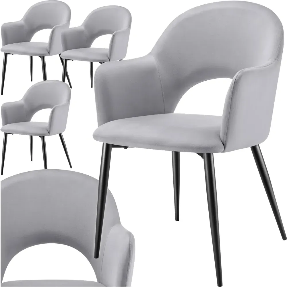 Sasha Set of 4 Dining Chairs - Grey, Velvet