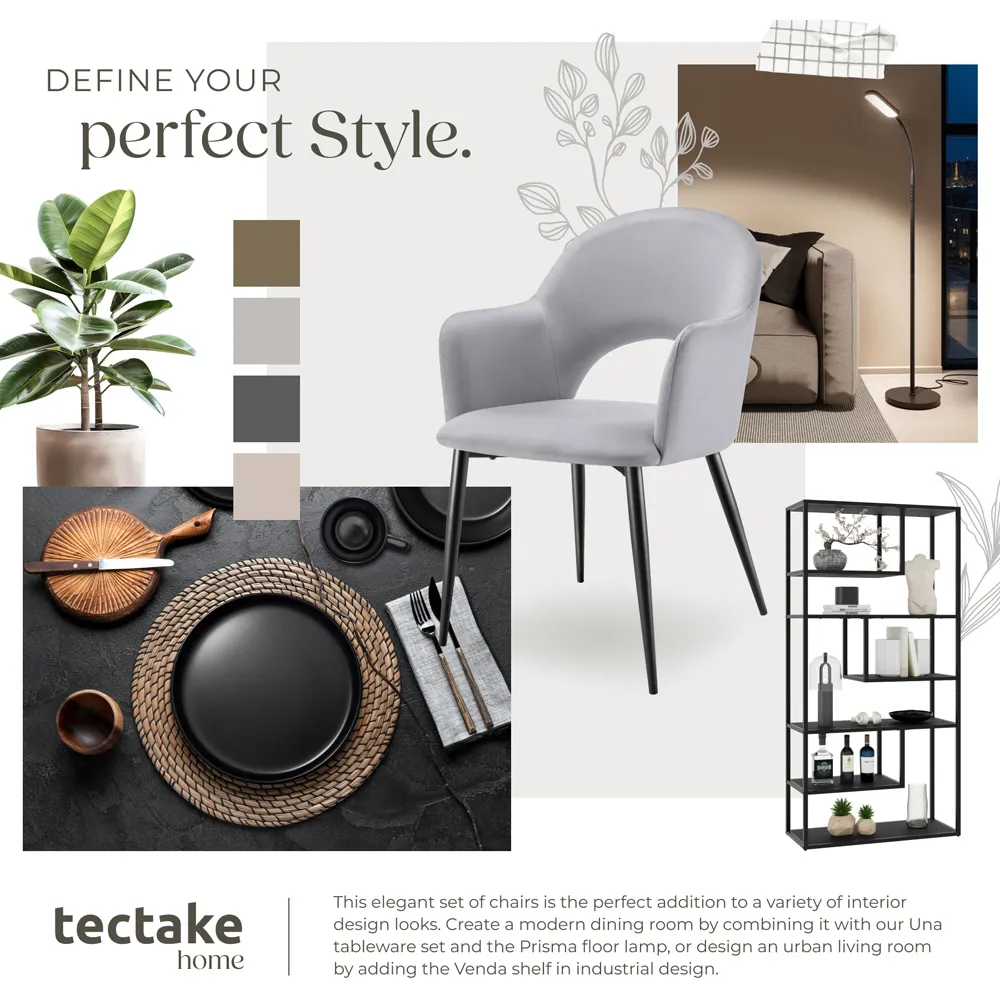 Sasha Set of 4 Dining Chairs - Grey, Velvet