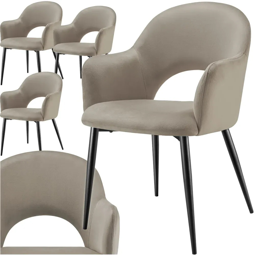Sasha Set of 4 Dining Chairs with Armrests - Taupe, Velvet