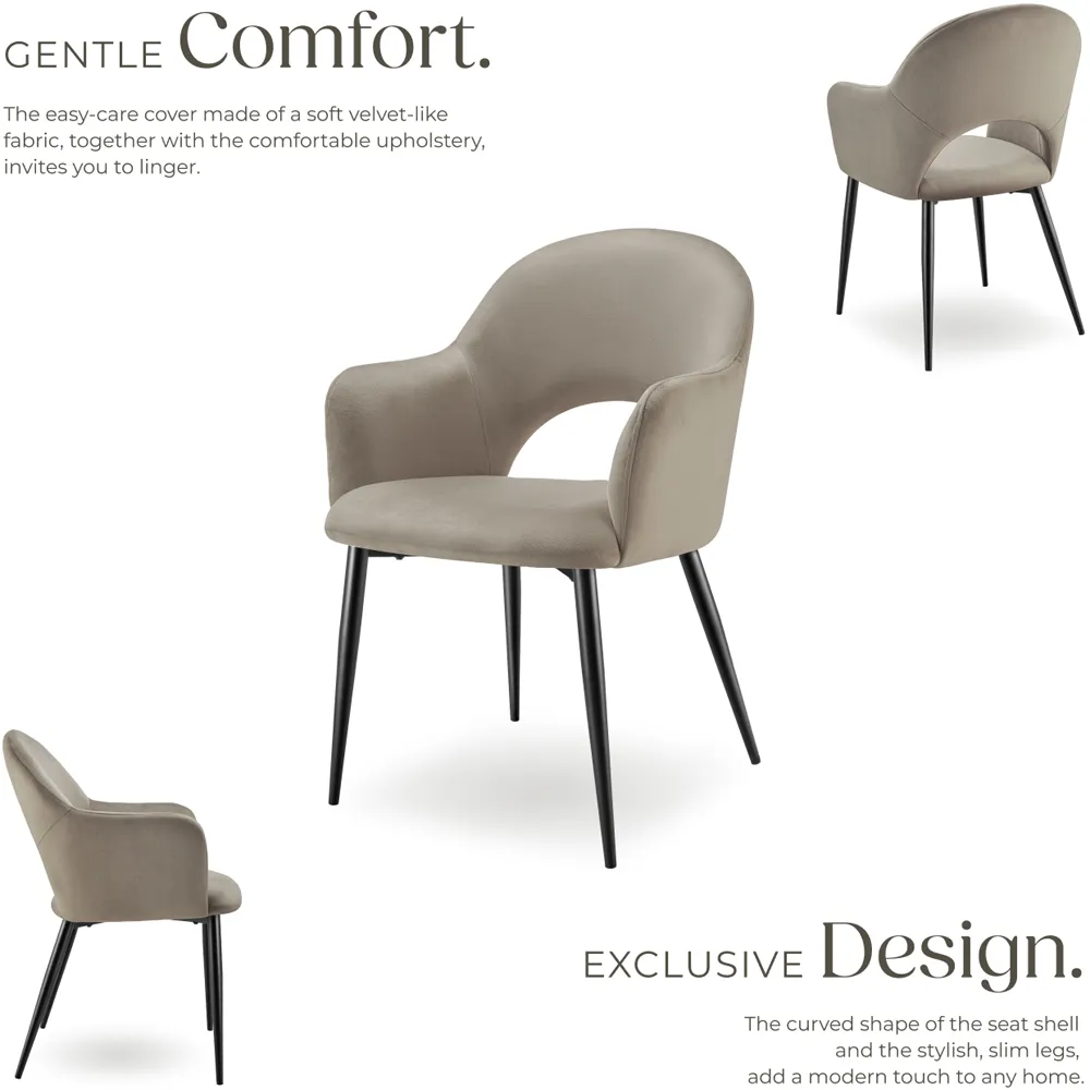Sasha Set of 4 Dining Chairs with Armrests - Taupe, Velvet