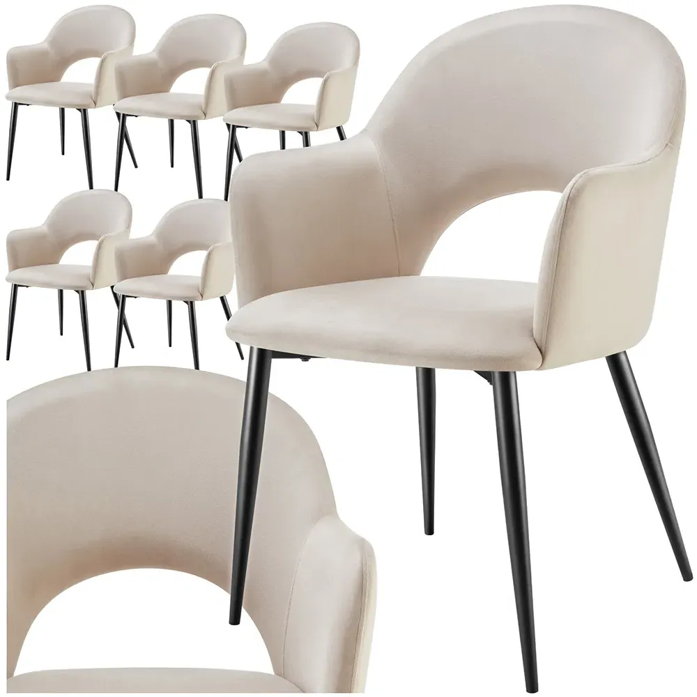 Sasha Set of 6 Dining Chairs - Cream, Velvet