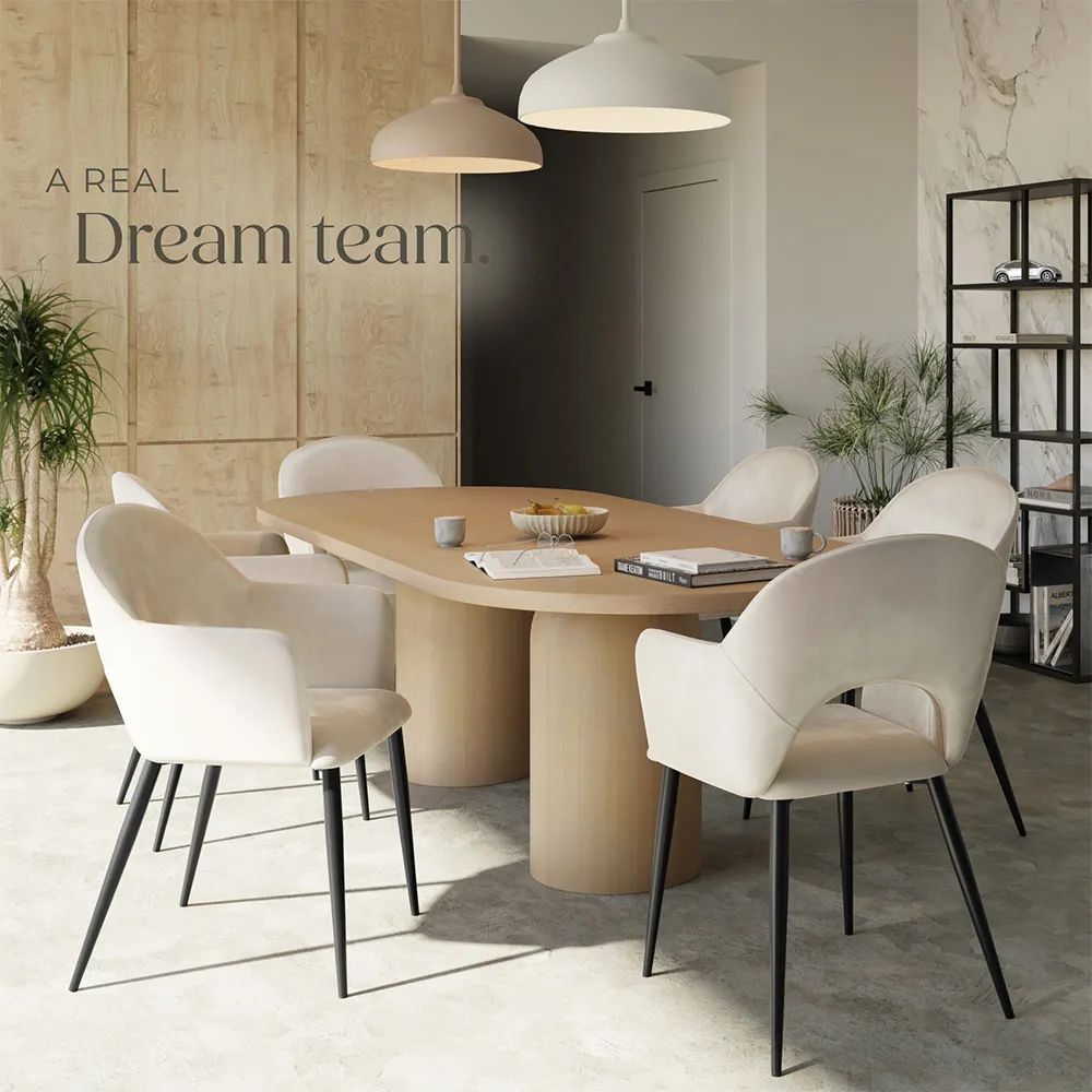 Sasha Set of 6 Dining Chairs - Cream, Velvet