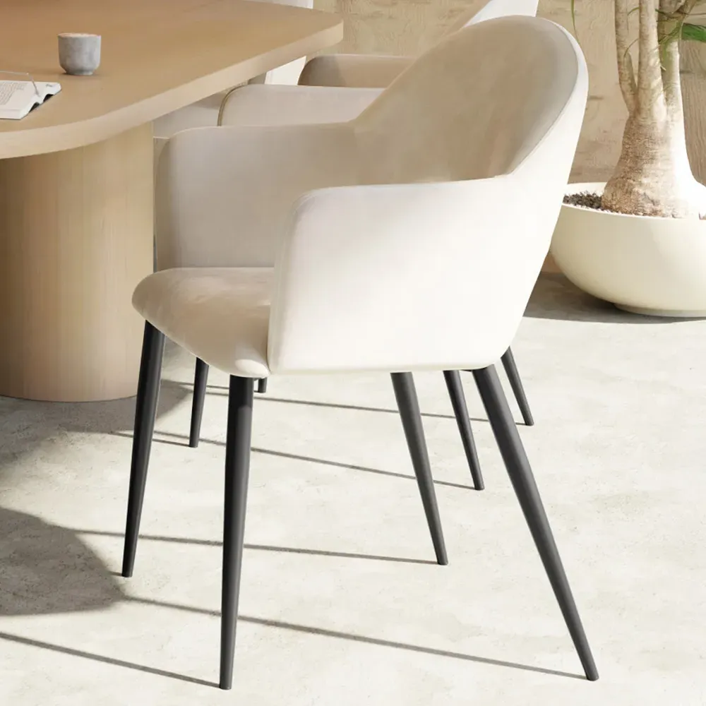 Sasha Set of 6 Dining Chairs - Cream, Velvet image