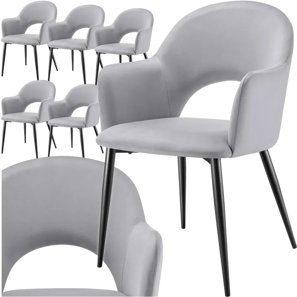 Sasha Set of 6 Dining Chairs - Grey, Velvet