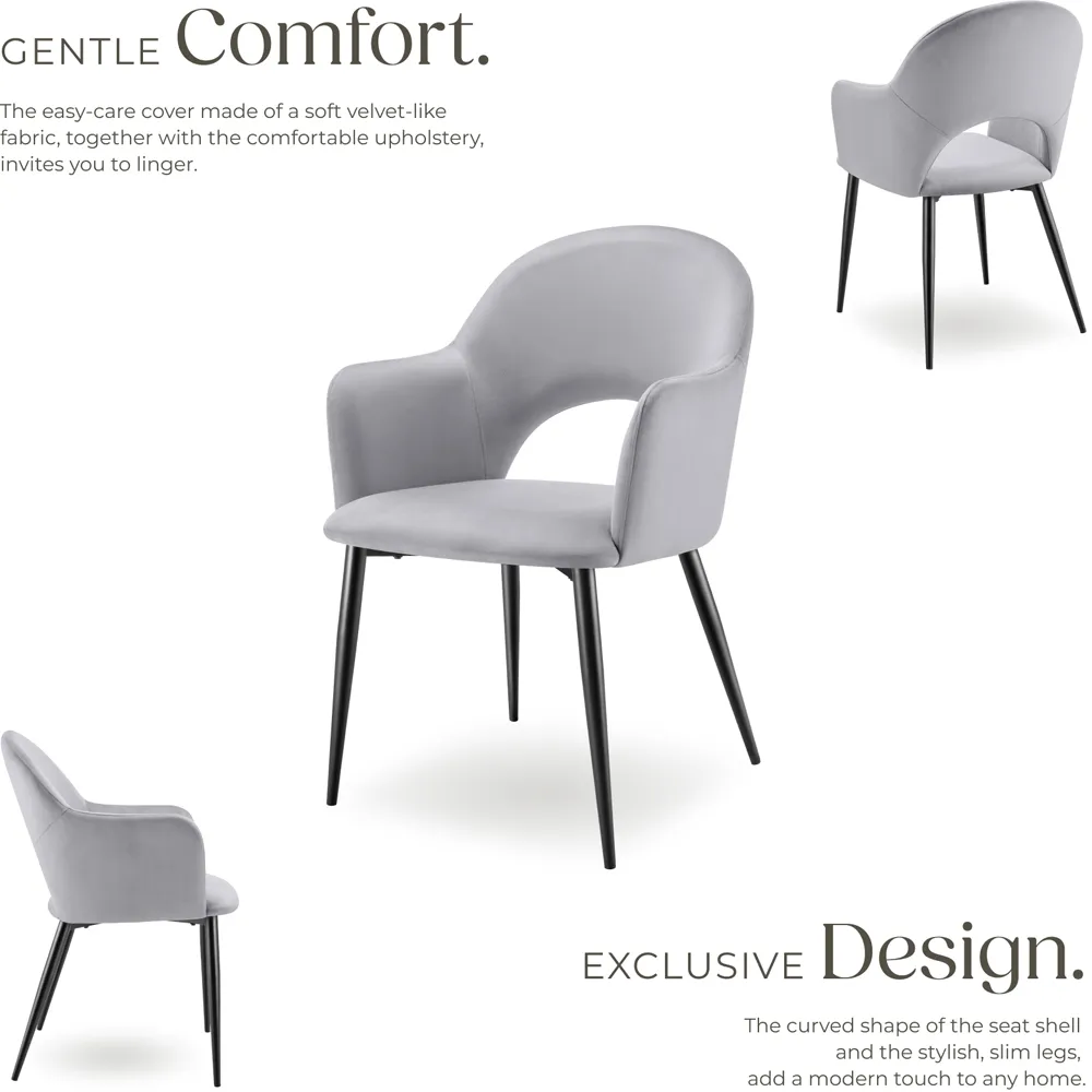 Sasha Set of 6 Dining Chairs - Grey, Velvet