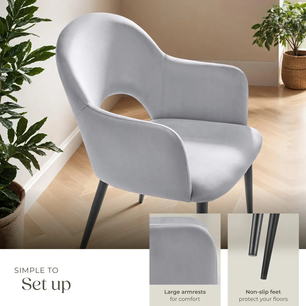 Sasha Set of 6 Dining Chairs - Grey, Velvet