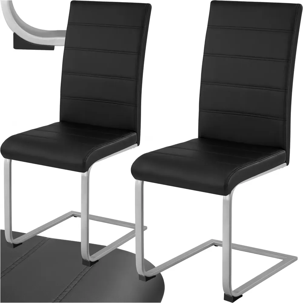 Set of 2 Cantilever High Backrest Dining Chairs - Black