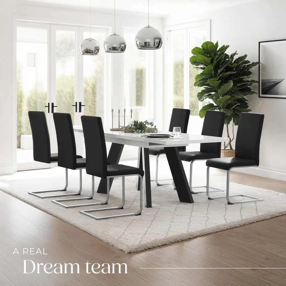 Set of 2 Cantilever High Backrest Dining Chairs - Black