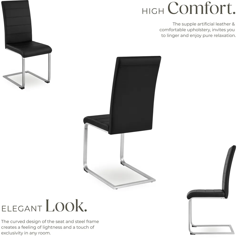 Set of 2 Cantilever High Backrest Dining Chairs - Black