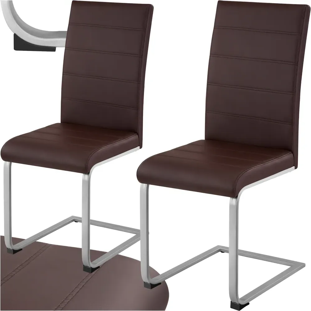 Set of 2 Cantilever High Backrest Dining Chairs - Brown