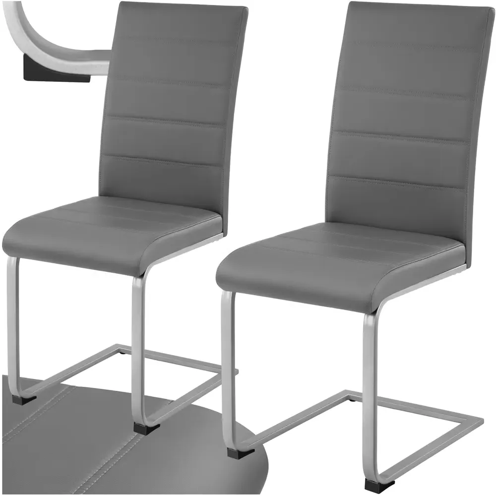 Set of 2 Cantilever High Backrest Dining Chairs - Grey